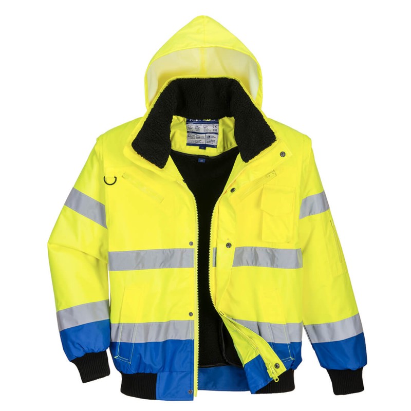 C465 - Hi-Vis Contrast Bomber Jacket Yellow/Royal